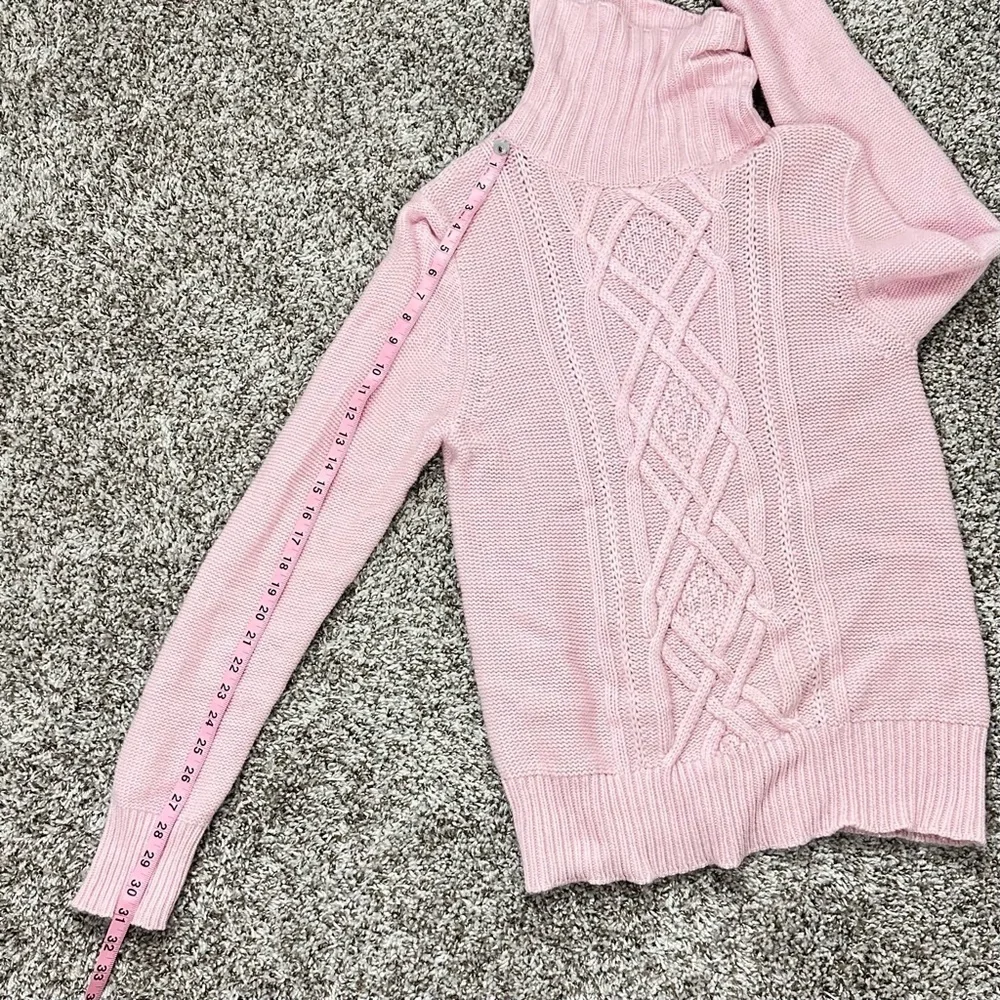 J. Crew Pink Turtleneck Cable Knit Sweater XL - Picture 5 of 6